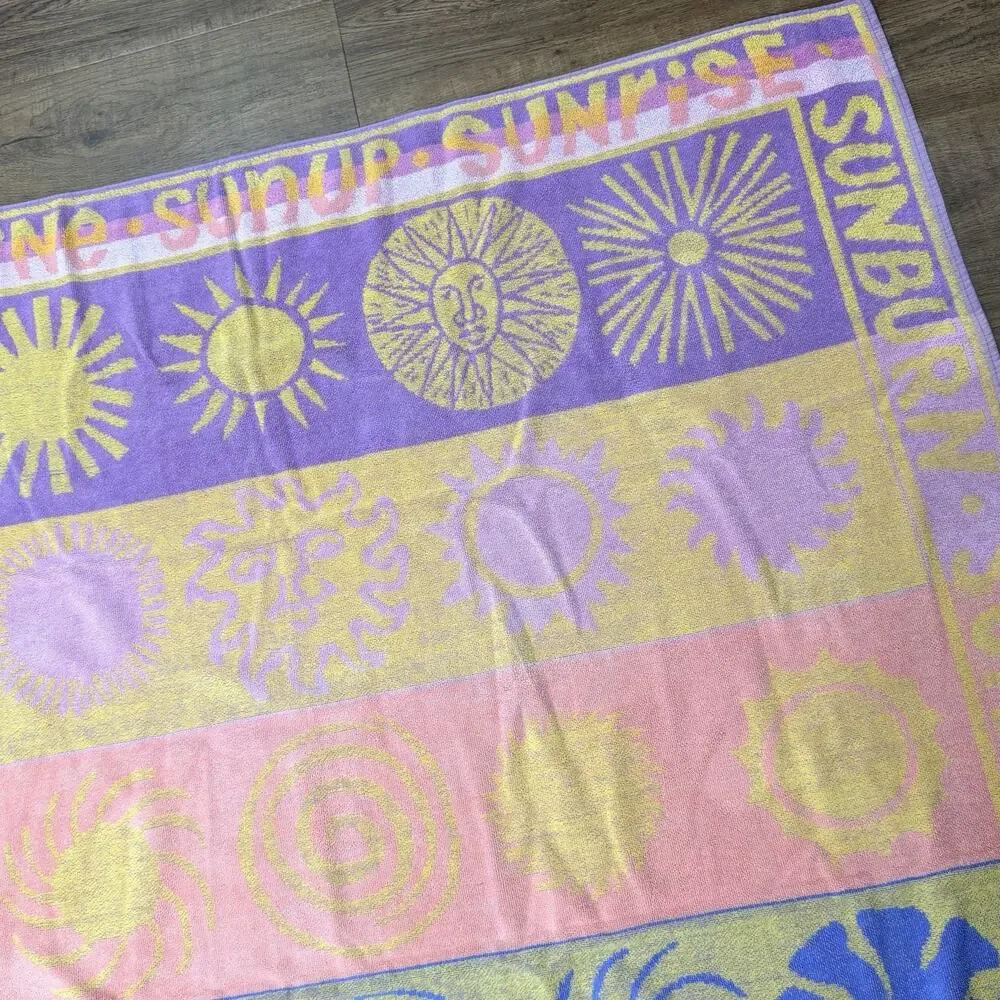 Oversized Square Beach Blanket Pool Towel Terry Cotton 1990s Sun Sunshine 52x68